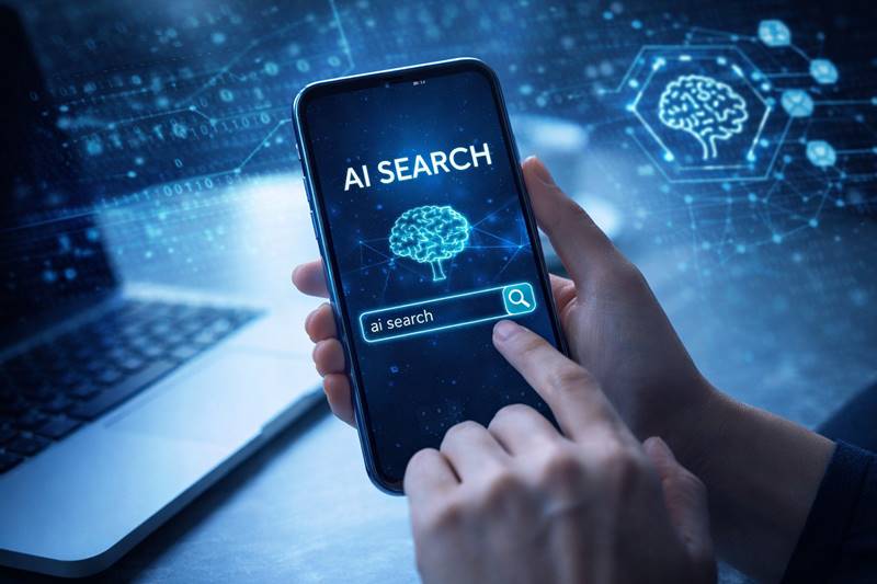 AI 시대 언론 위기와 뉴스 검색 변화를 보여주는 스마트폰 화면