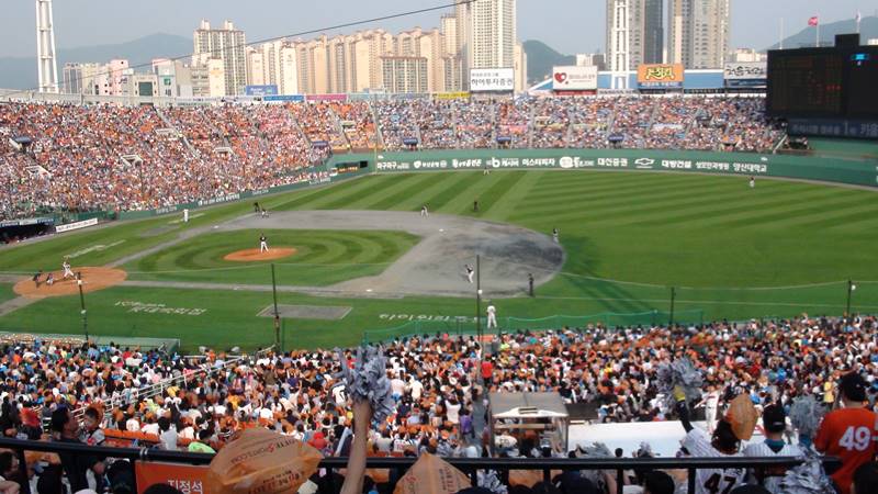 부산 사직야구장에서 열린 경기 모습과 야구 속 과학 원리를 보여주는 장면