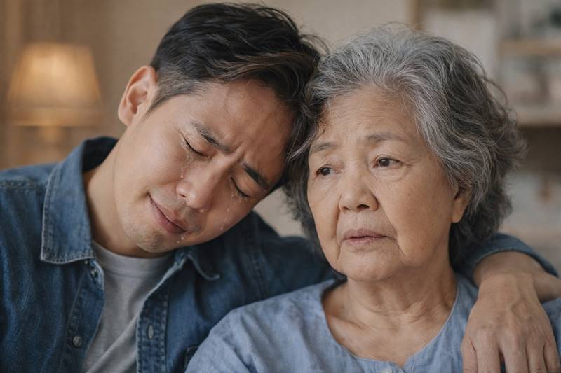 치매 어머니가 아들을 알아보지 못하는 순간의 슬픔과 후회 감정 장면