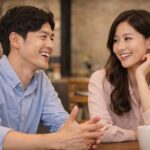 카페에서 웃으며 대화하는 남녀의 호감 신호와 연애 심리 장면