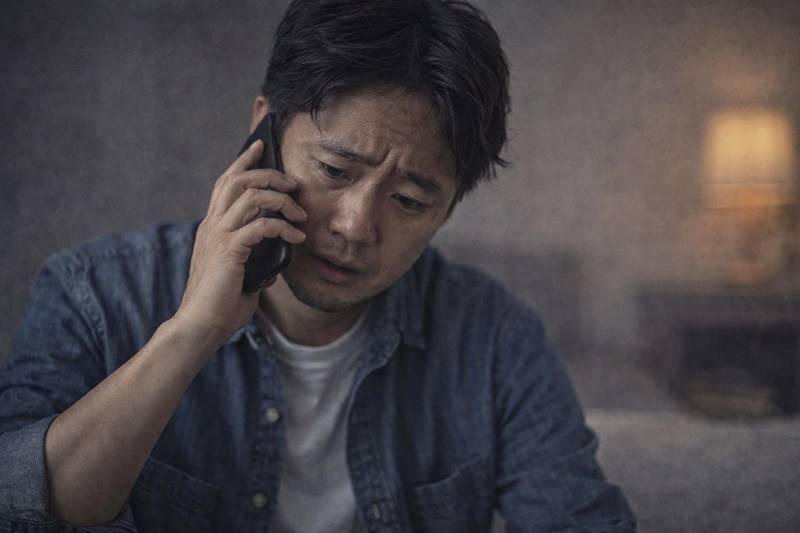 부모님 전화 후회하는 직장인 모습