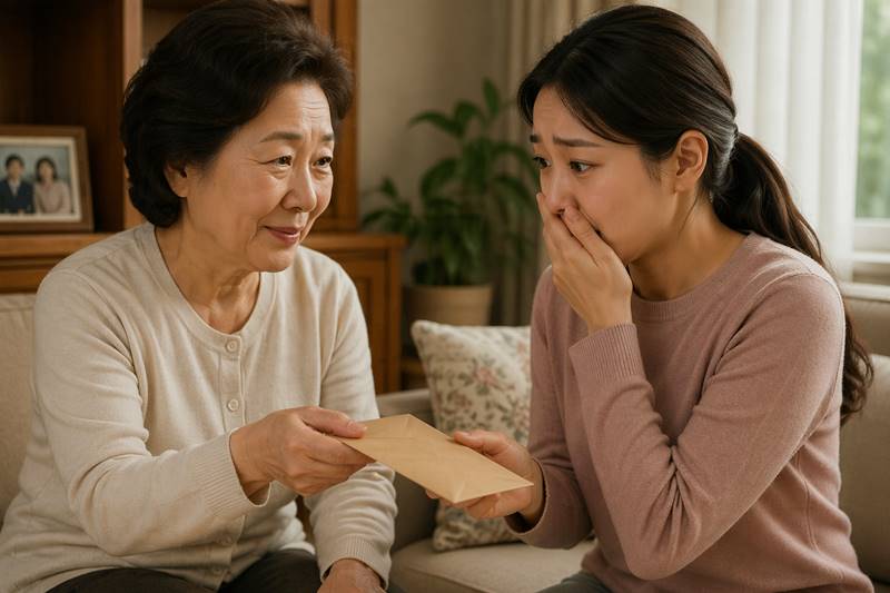 한국 시어머니가 며느리에게 봉투를 건네는 감동 장면