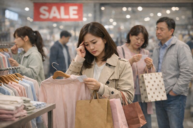 불경기 소비 심리 속 쇼핑하는 한국인 모습 봄옷 구매 장면