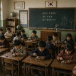 1960년대 국민학교 교실에서 아이들이 점심시간에 변또 도시락을 먹는 모습