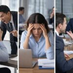 큰소리 지르는 직장상사와 스트레스를 받는 직원 모습