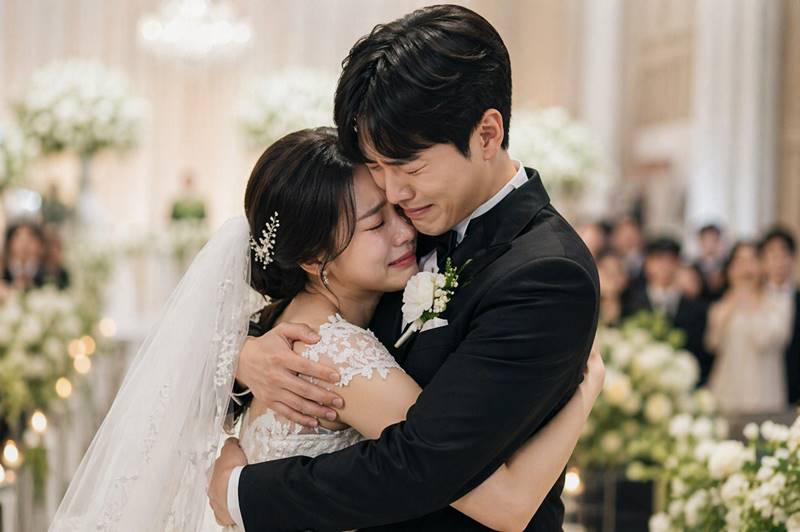 여선생 제자 결혼식에서 눈물 흘리는 신부와 신랑 감동적인 순간