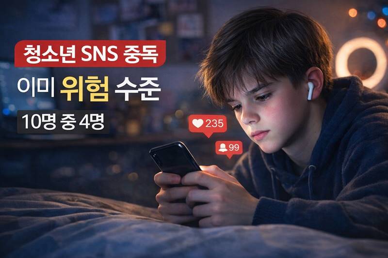 청소년 SNS 중독 스마트폰 과사용 위험 모습