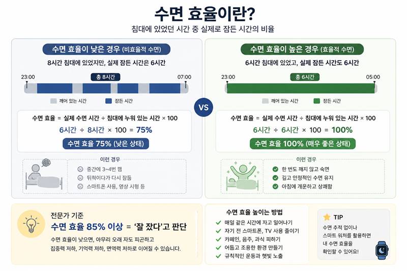 수면 효율 그래프 설명 자도 피곤한 이유 수면 패턴 비교